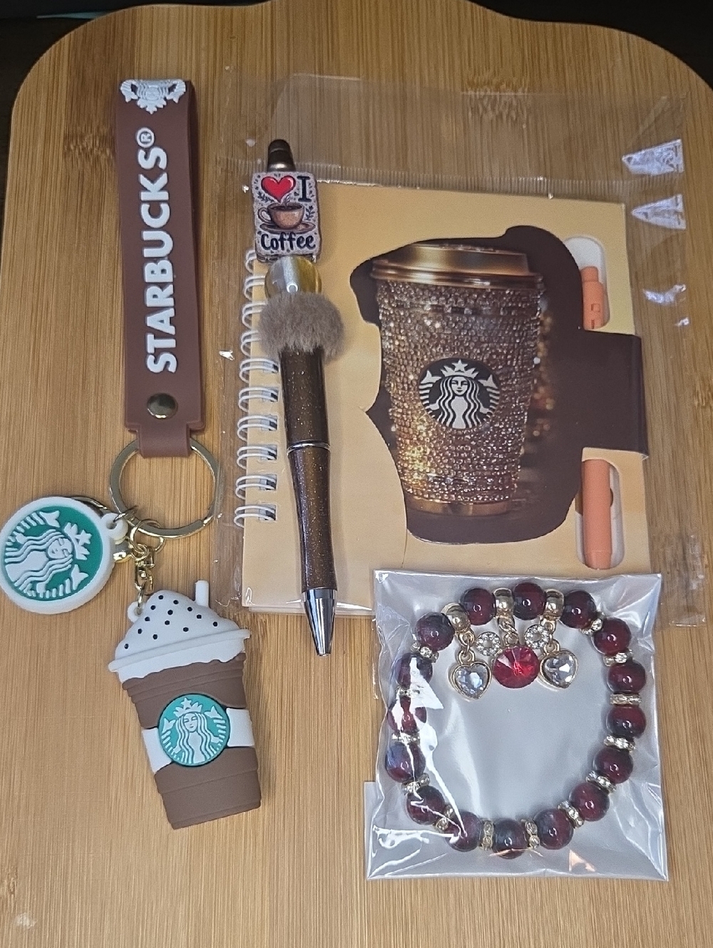 Starbucks Themed Gift Set With Frap Bag Charm, Pen, Bracelet and Notebook - Picture 4 of 4
